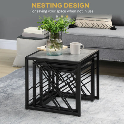 Square Nest of Tables Set of 3, Metal Frame, for Living Room, Grey Coffee Tables at Gallery Canada