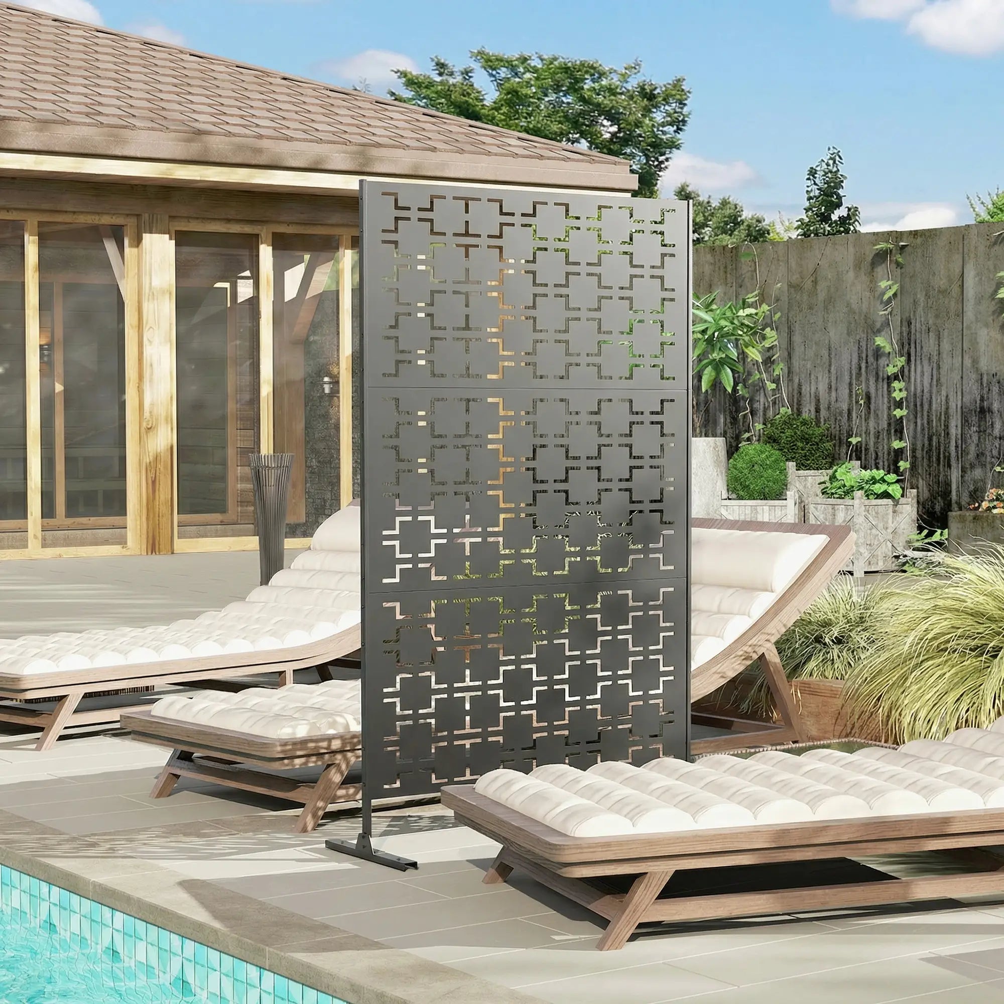 6.5FT Metal Privacy Screen, Grid Style, Outdoor Divider, Black Side Awnings at Gallery Canada