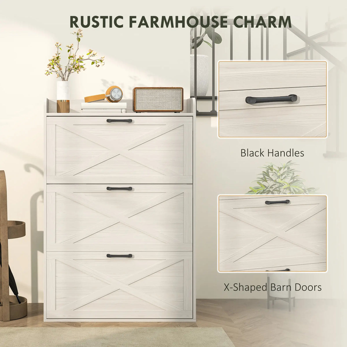 Narrow Shoe Storage Cabinet, 3 Flip Drawers, Adjustable Shelves, White Oak Shoe Storage Cabinets & Racks at Gallery Canada