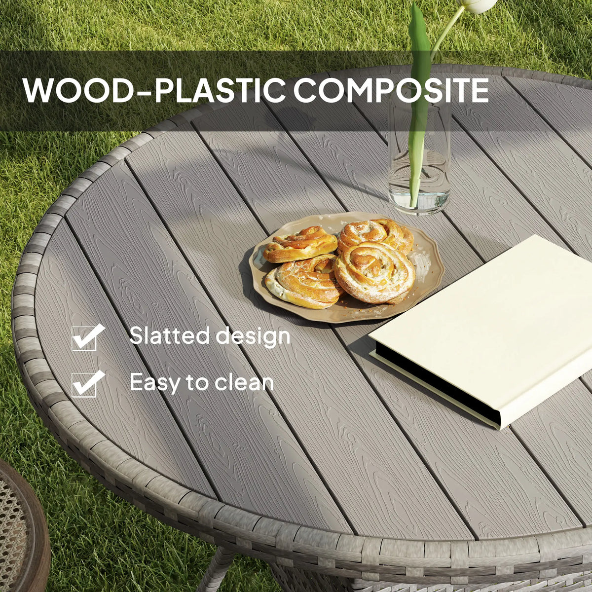 35.4" Outdoor Wicker Dining Table, PE Rattan Patio Furniture, Grey