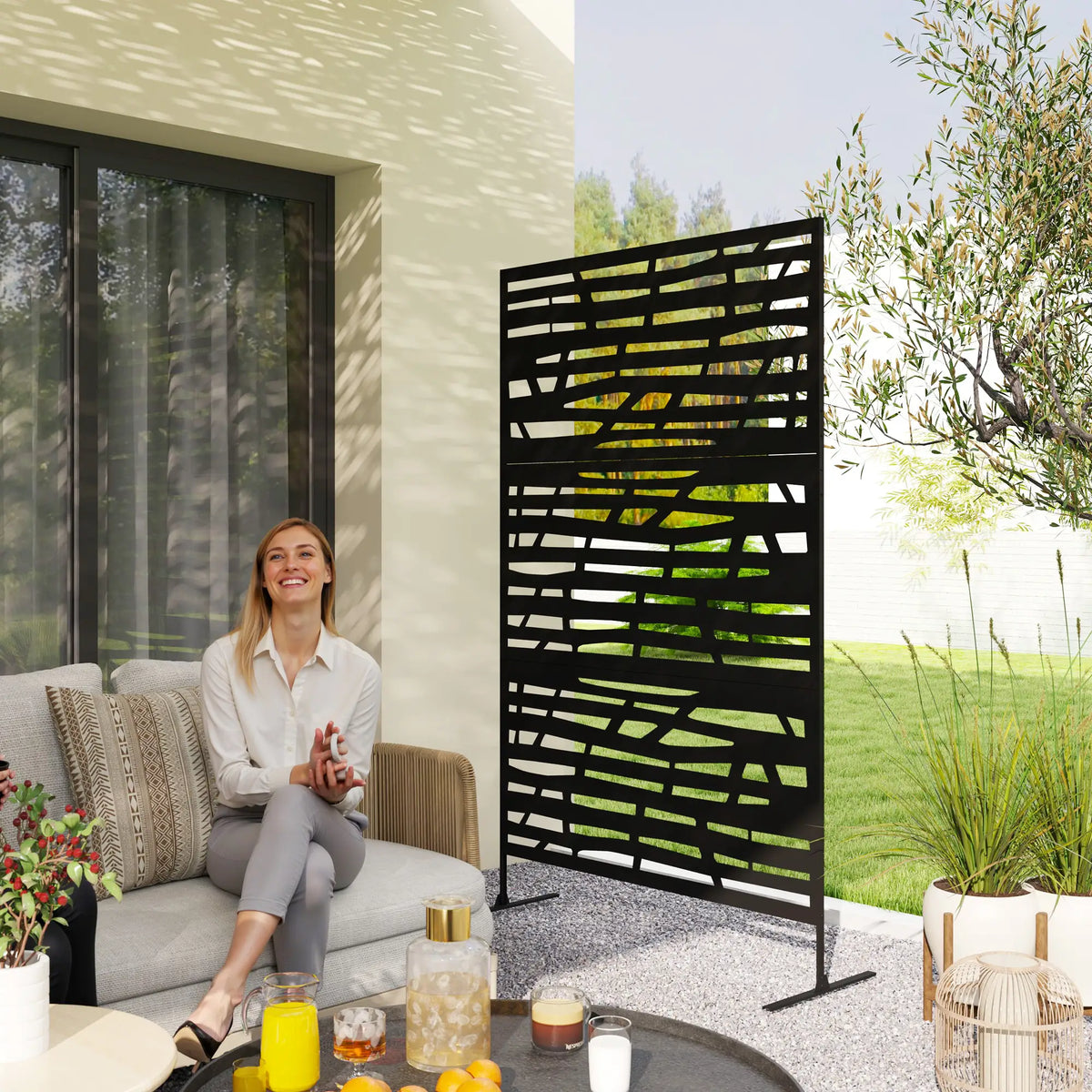 Outdoor Privacy Panel, Freestanding Metal Divider, Garden, Backyard, Deck, Black Side Awnings at Gallery Canada