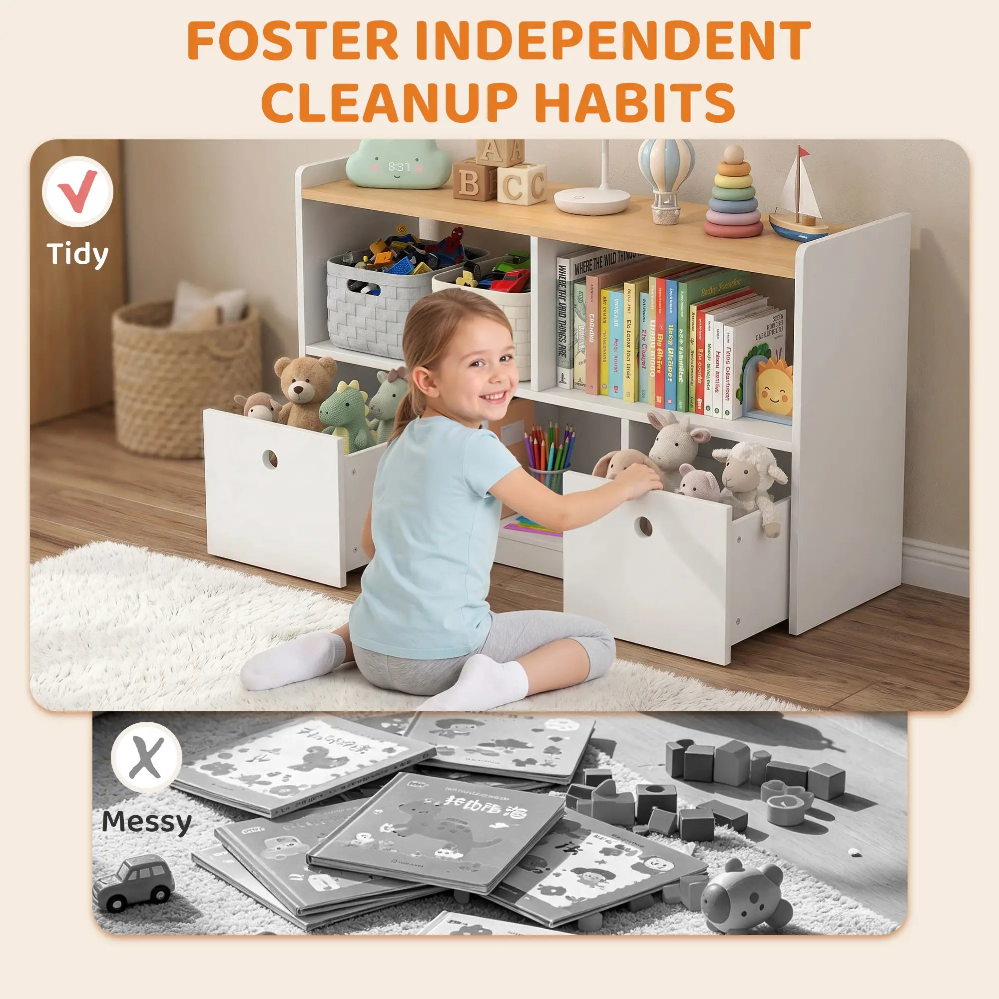 Toy Storage Organizer, 2 Drawers 3 Cubbies, White Baby & Kids Storage at Gallery Canada