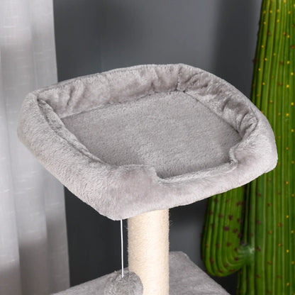 47" Tall Cat Tree Tower with Condo, Ladder, Scratching Posts, Light Grey Cat Towers at Gallery Canada