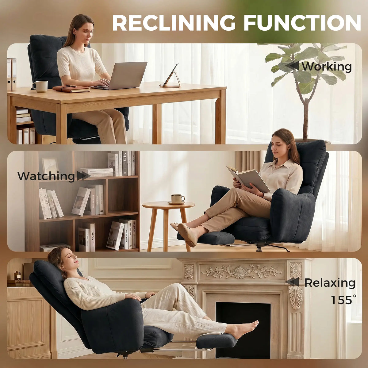 Ergonomic Office Gaming Chair With Foot Rest, Fabric, Black Task Chairs at Gallery Canada