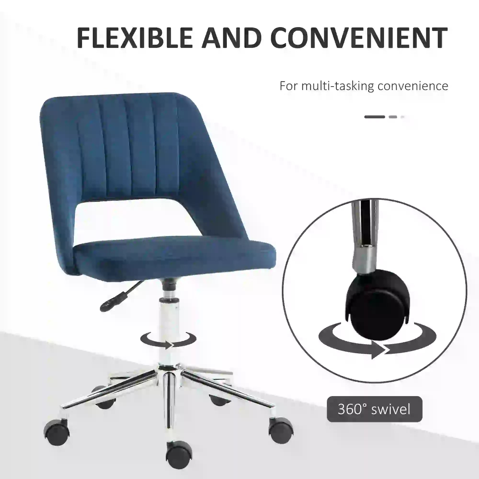 Mid Back Office Chair, Velvet Fabric, Swivel, Scallop Shape, Blue Task Chairs at Gallery Canada