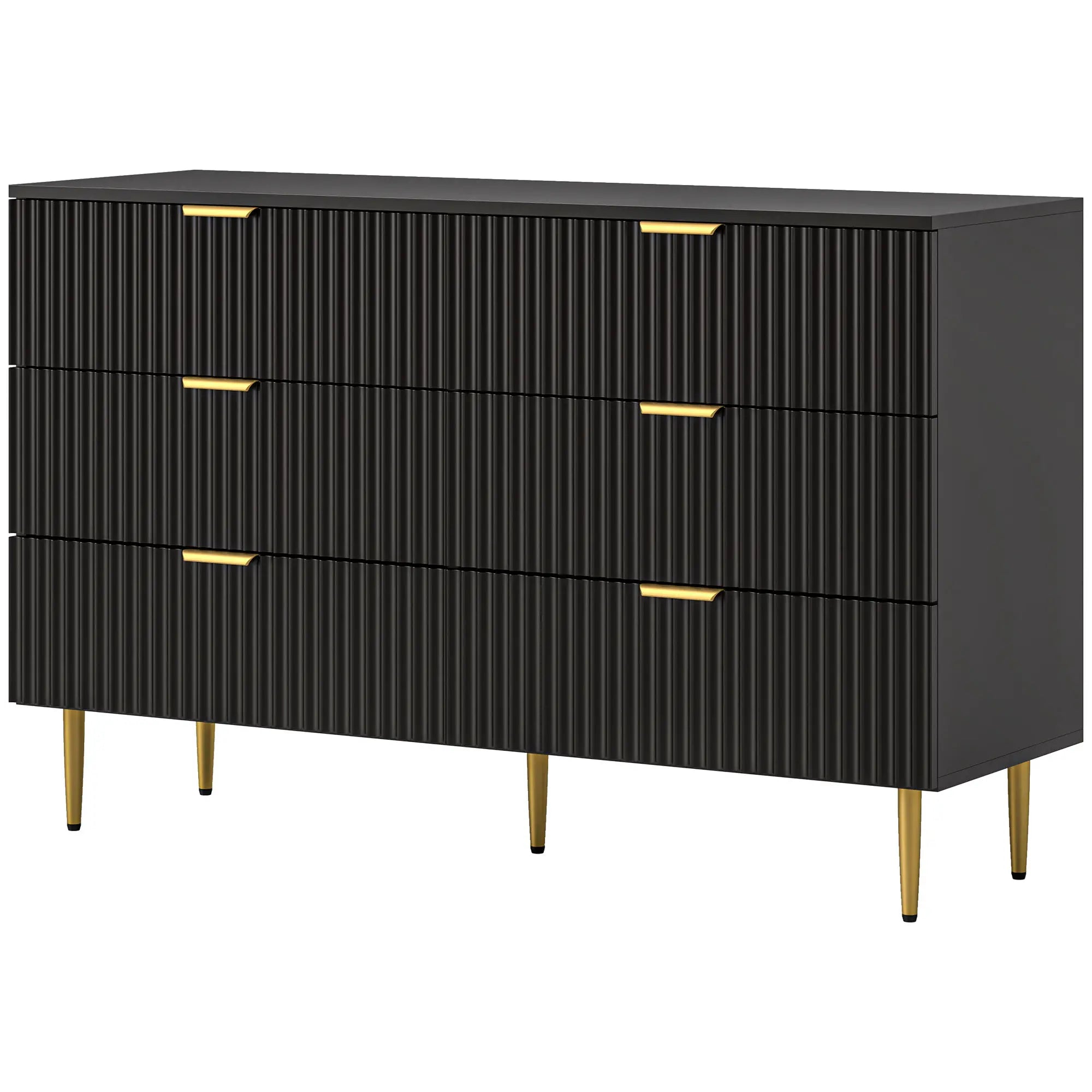 Modern 6 Drawer Dresser, with Gold Legs, Bedroom Chest, Black Storage Cabinets Black, Gold at Gallery Canada