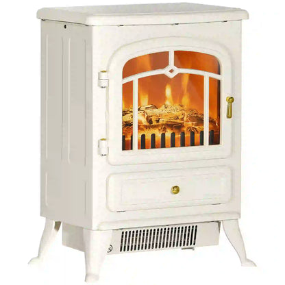 16" Freestanding Electric Fireplace Heater, Wood Flame, 750/1500W, Beige Electric Fireplaces at Gallery Canada