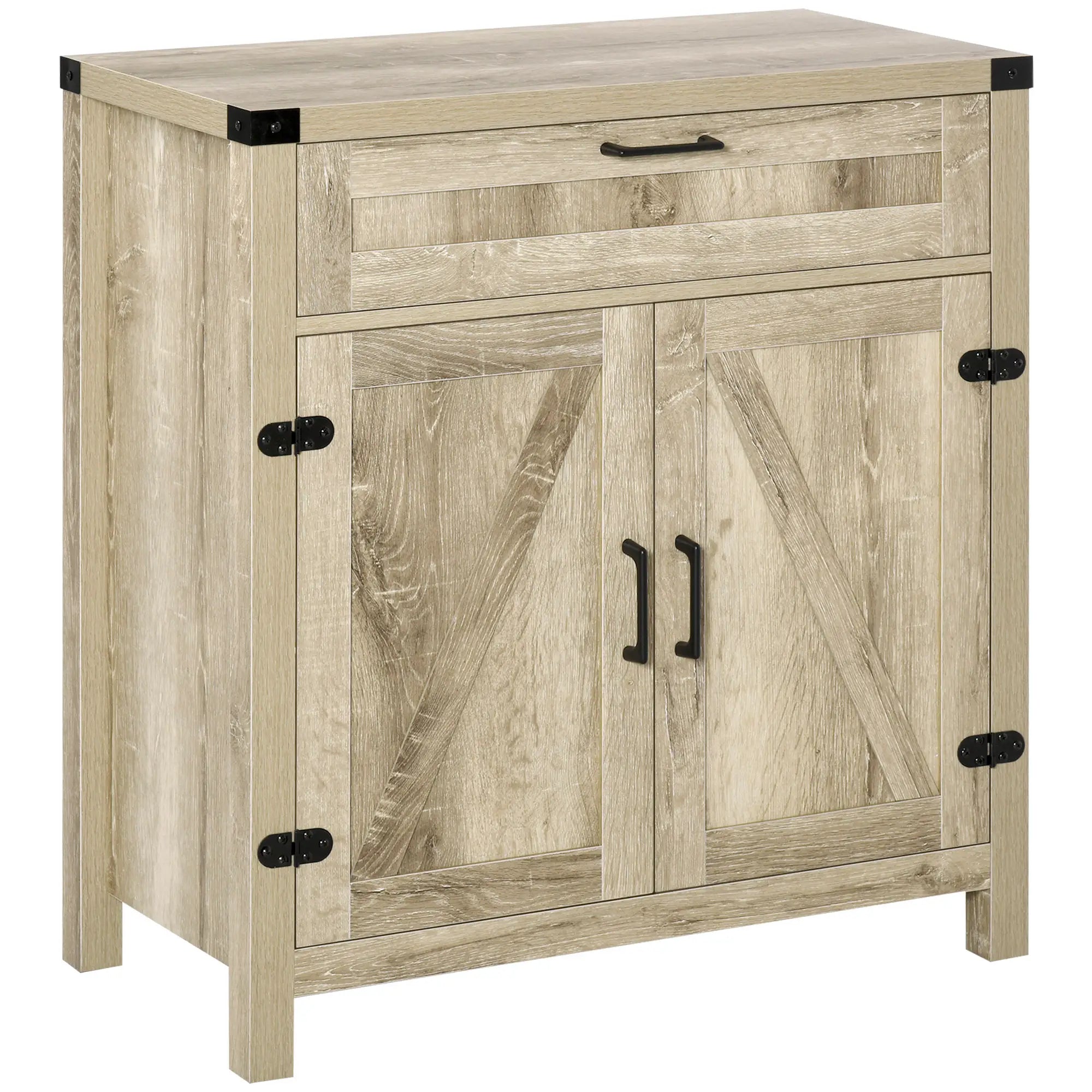 Farmhouse Kitchen Cabinet, Sideboard with 2 Barn Doors, Drawer, Oak Bar Cabinets Oak at Gallery Canada