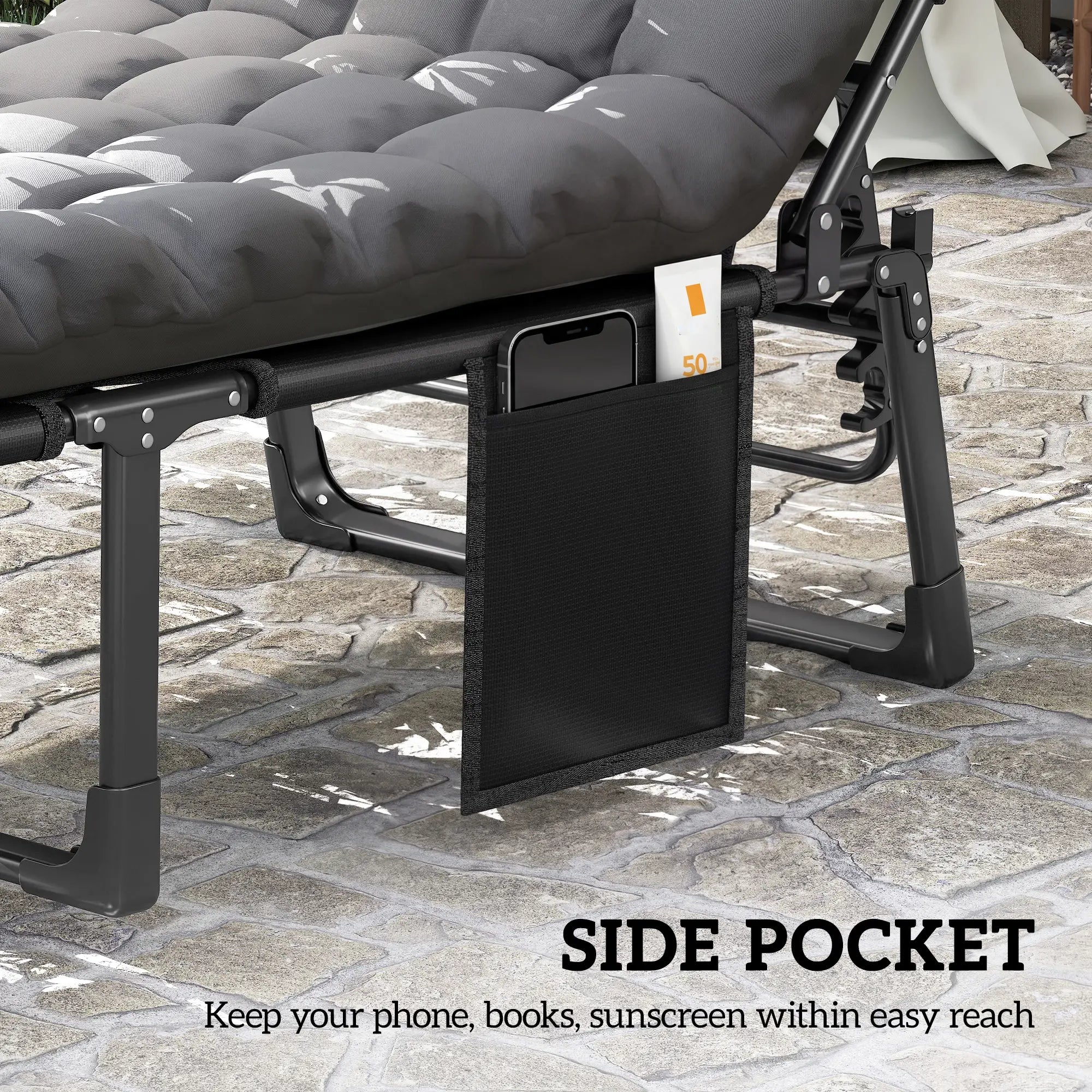 75 cm Wide Folding Chaise Lounge Chair, Set of 2, Dark Grey Lounger Chairs at Gallery Canada