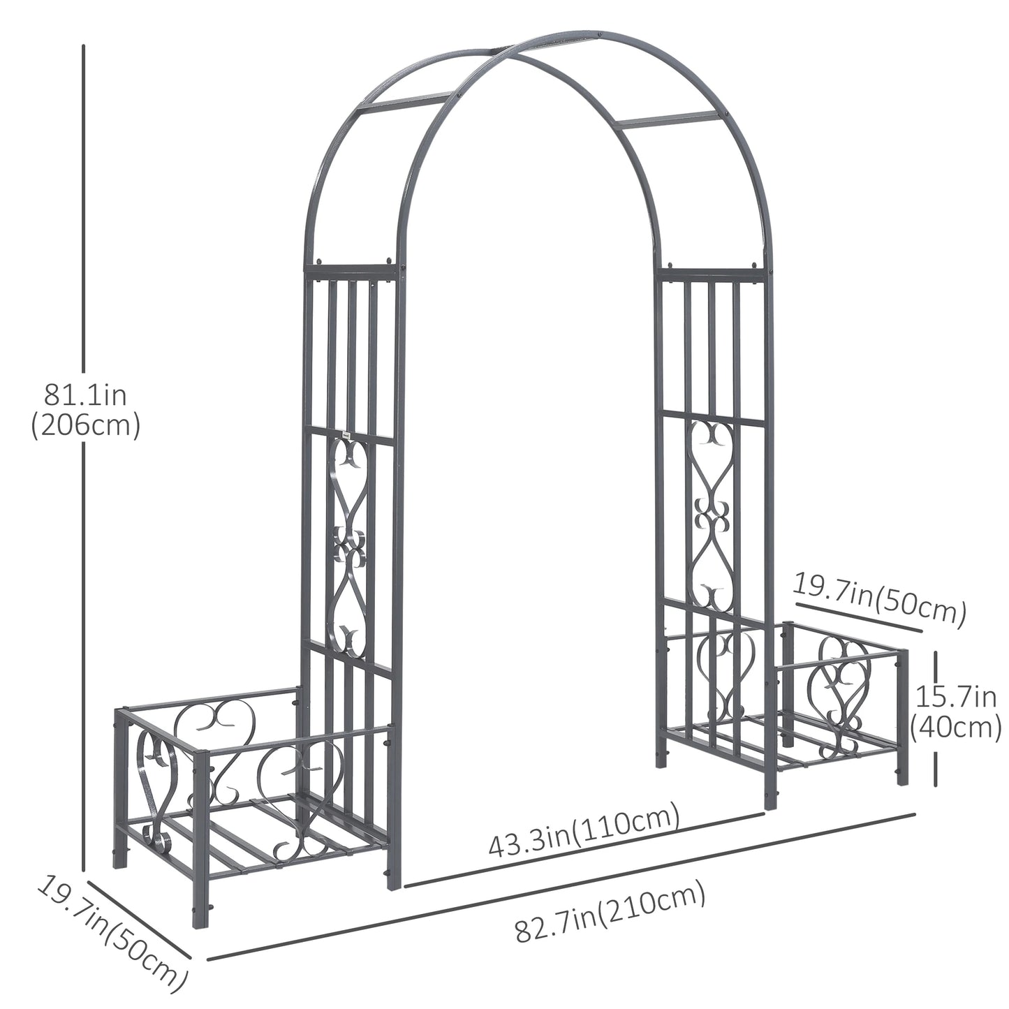 7FT Metal Garden Arch with 2 Planter Boxes, Outdoor Walkway Arbor, Dark Grey Garden Arches at Gallery Canada