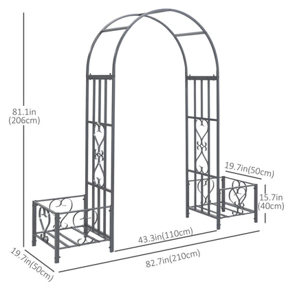 7FT Metal Garden Arch with 2 Planter Boxes, Outdoor Walkway Arbor, Dark Grey Garden Arches at Gallery Canada