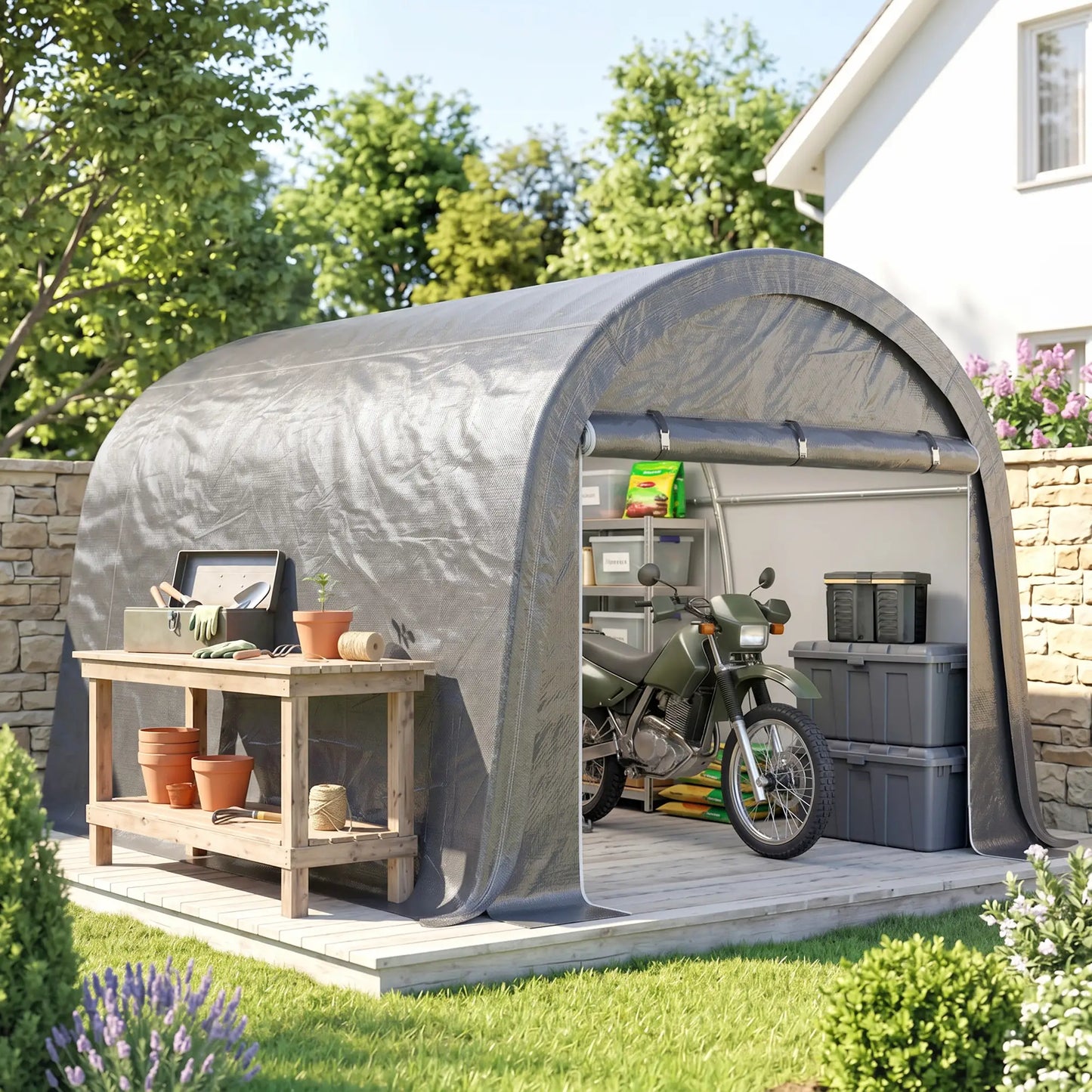 10' x 10' Outdoor Storage Tent, Heavy Duty Waterproof, Light Grey Sheds Light Grey at Gallery Canada