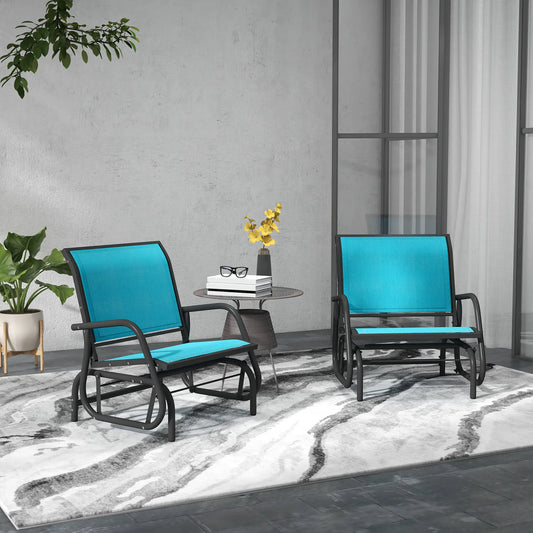 Outdoor Patio Glider Set, 2 Chairs, Breathable Mesh Seat, Blue Outdoor Gliders Blue, Dark Grey at Gallery Canada