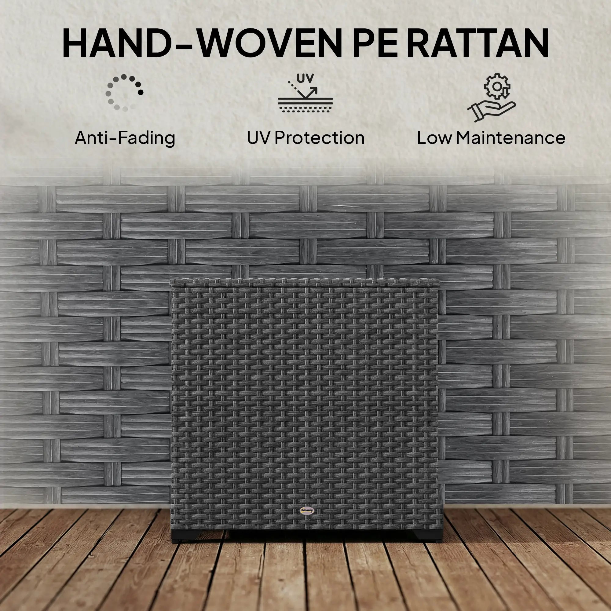 67 Gallon Rattan Deck Box, Waterproof Zippered Liner, Grey Patio Storage Boxes at Gallery Canada