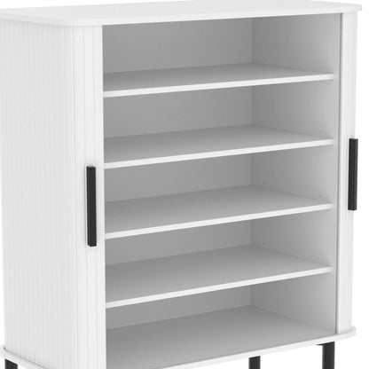 Shoe Cabinet Adjustable Shelves Side Cubbies Tambour Door, White Shoe Storage Cabinets & Racks at Gallery Canada