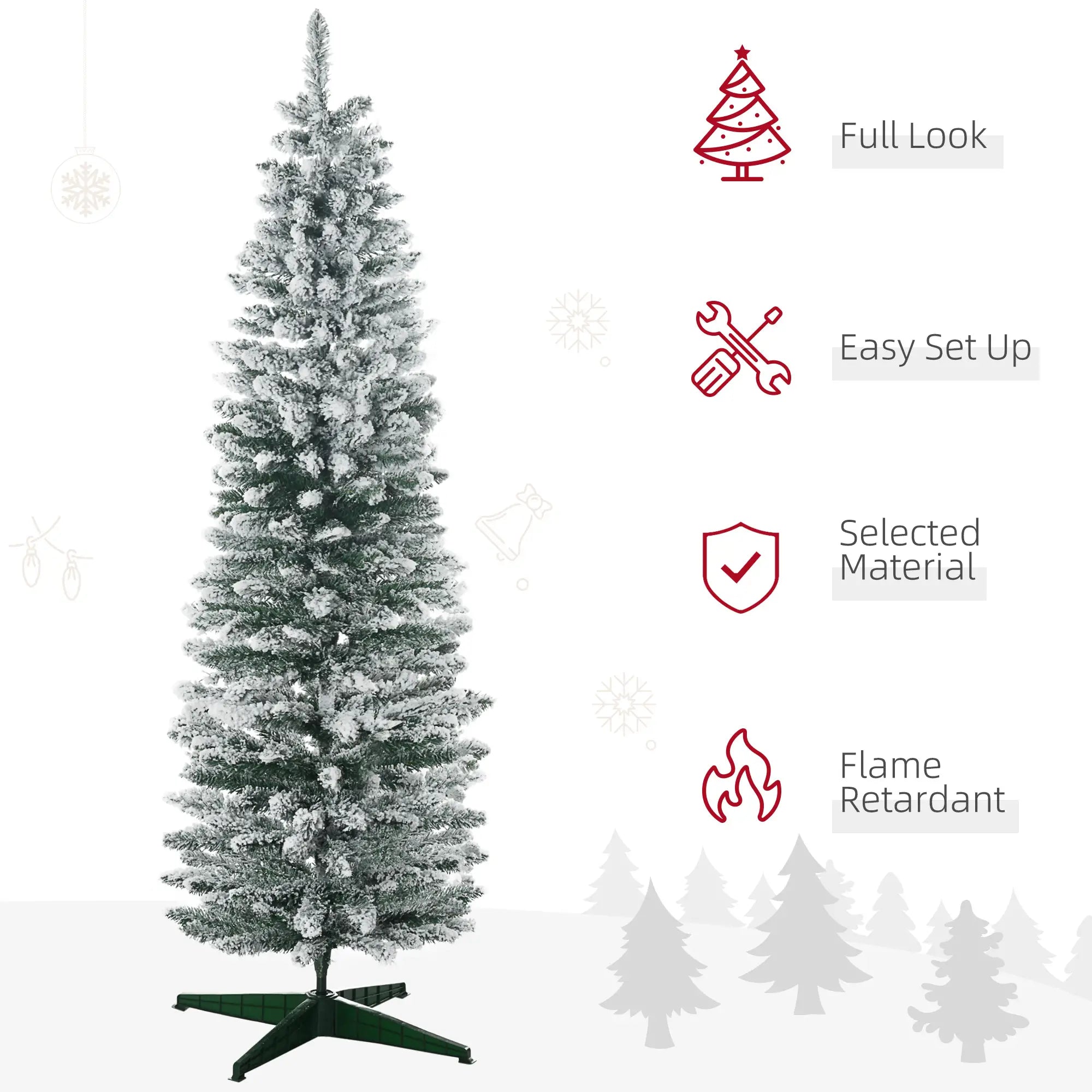 6ft Pencil Artificial Christmas Tree, Snow Flocked Branches, Green Artificial Christmas Trees at Gallery Canada
