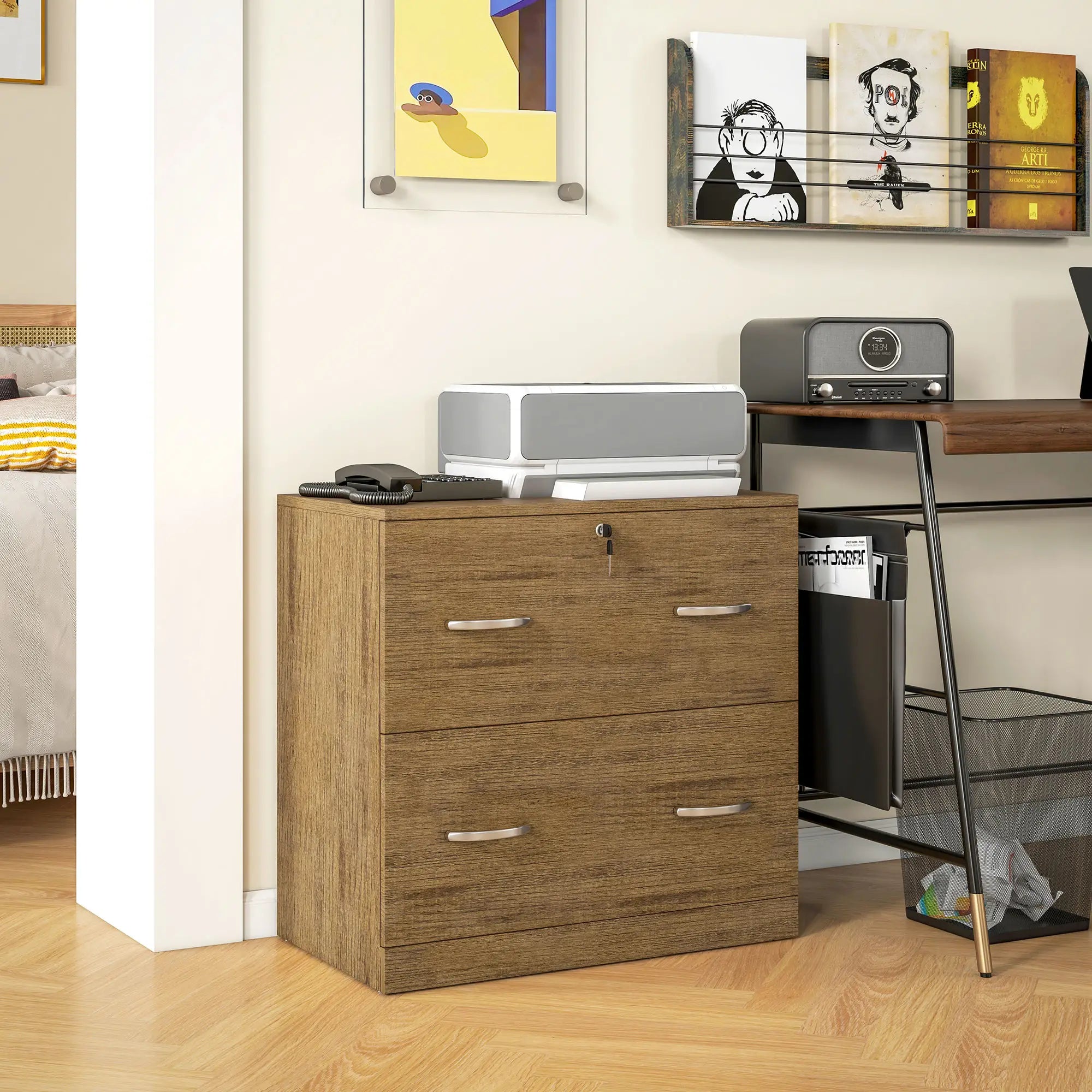 2 Drawer File Cabinet with Lock, Hanging Bar, Letter Size, Light Brown Office Cabinets & Cupboards at Gallery Canada