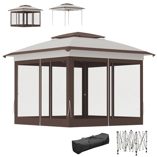 12' x 12' Pop Up Canopy, Sun Shade Tent, Mesh Sidewalls, Beige, Dark Brown Pop Up Canopies Beige, Dark Brown at Gallery Canada