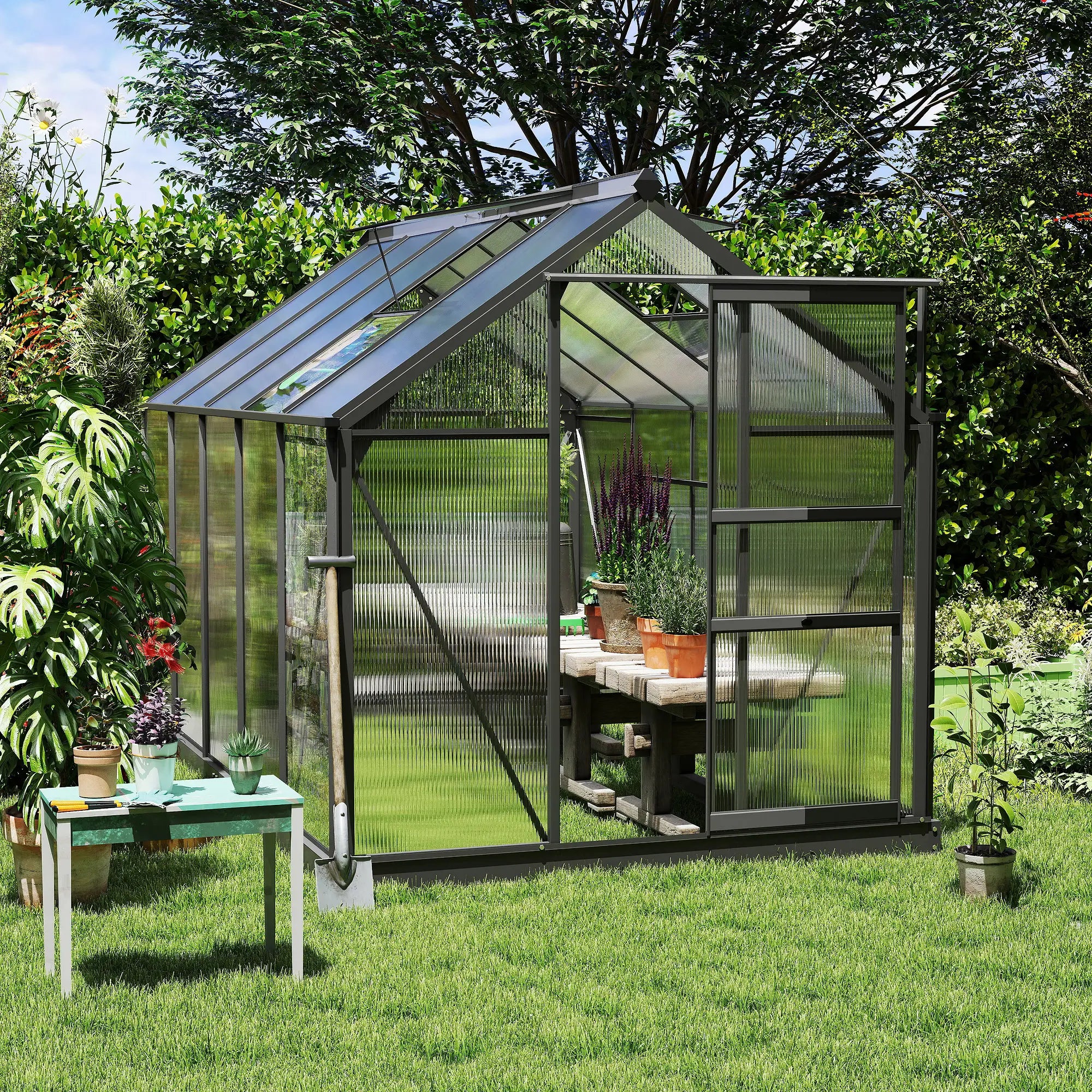 6' x 10' x 6.6' Polycarbonate Greenhouse, Walk-In Kit, Galvanized Frame, Grey Walk In Greenhouses at Gallery Canada