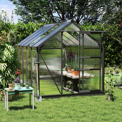 6' x 10' x 6.6' Polycarbonate Greenhouse, Walk-In Kit, Galvanized Frame, Grey
