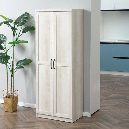 63" Kitchen Storage Cabinet, 5-Tier Pantry with Doors, Adjustable Shelves, Distressed, White Kitchen Pantry Cabinets at Gallery Canada
