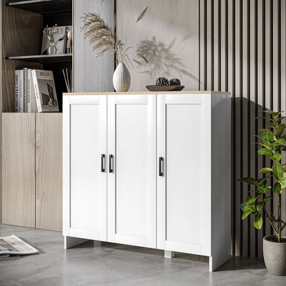 Modern Sideboard Buffet Cabinet, 3 Doors Adjustable Shelves, White Bar Cabinets at Gallery Canada