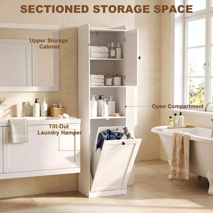 67" Tall Bathroom Storage Cabinet, Narrow with Laundry Basket, White Bathroom Cabinets at Gallery Canada