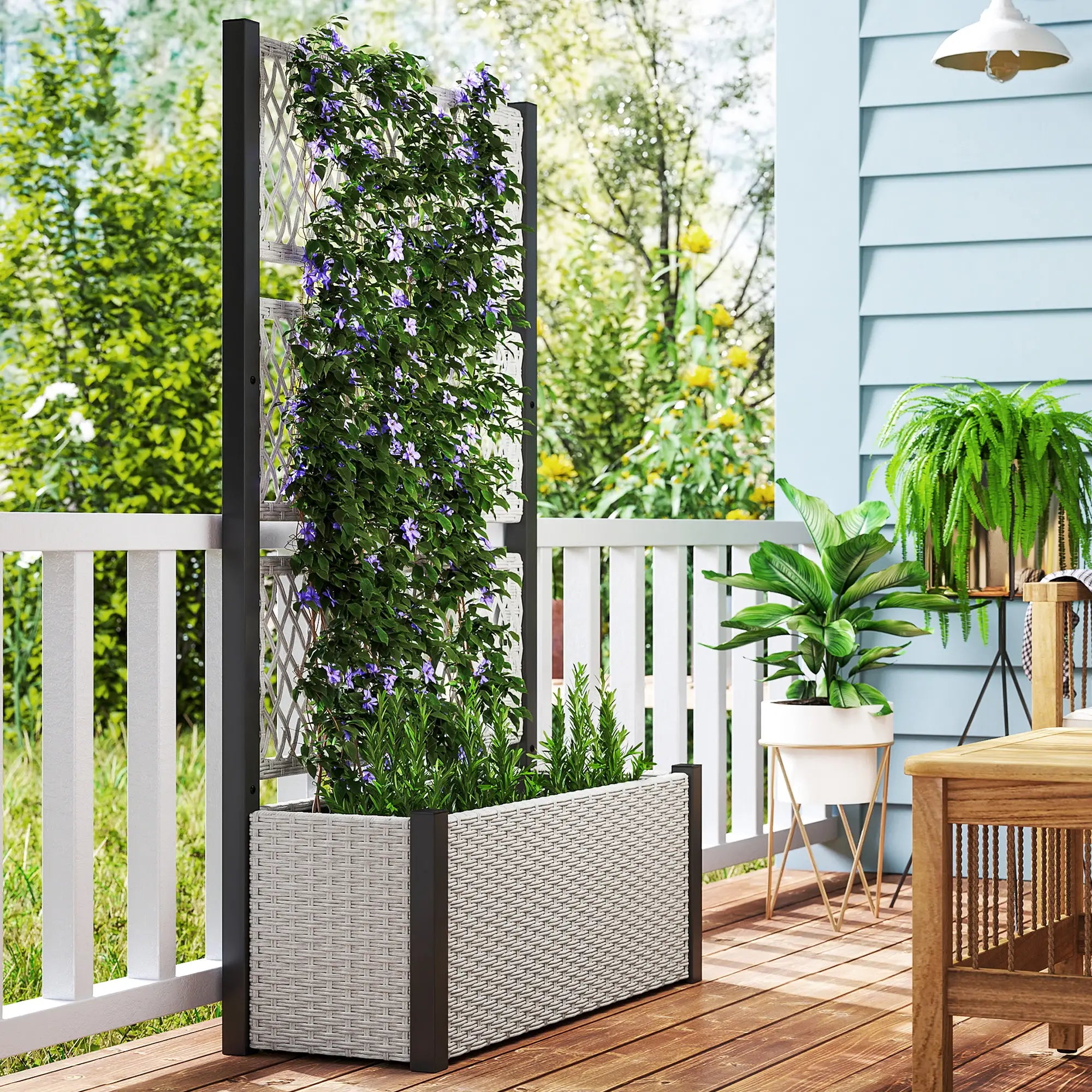 Wicker Outdoor Planter With Trellis, 58