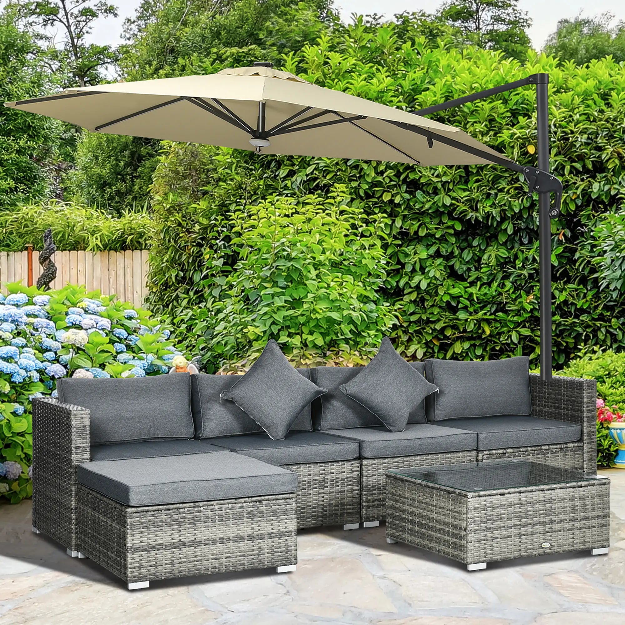 6-Piece Patio Rattan Sofa Set with Cushions, Grey Glass Table, Grey Patio Furniture Sets at Gallery Canada