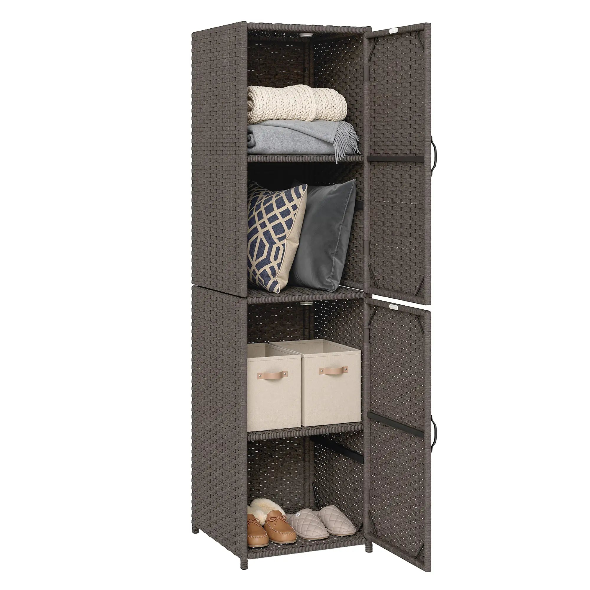 Wicker Outdoor Storage Cabinet, 4 Shelf Patio, Brown Patio Storage Boxes at Gallery Canada