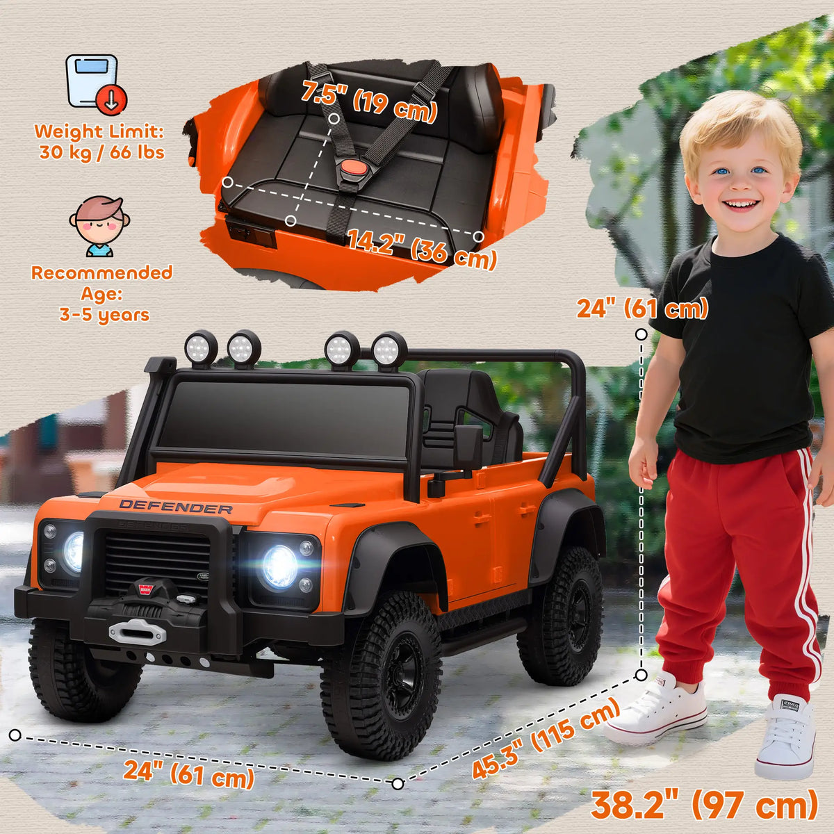 Kids Ride On Truck, Remote Control, Spring Suspension, LED Lights, 3 Speed, Ages 3-5, Orange Electric Toy Cars at Gallery Canada
