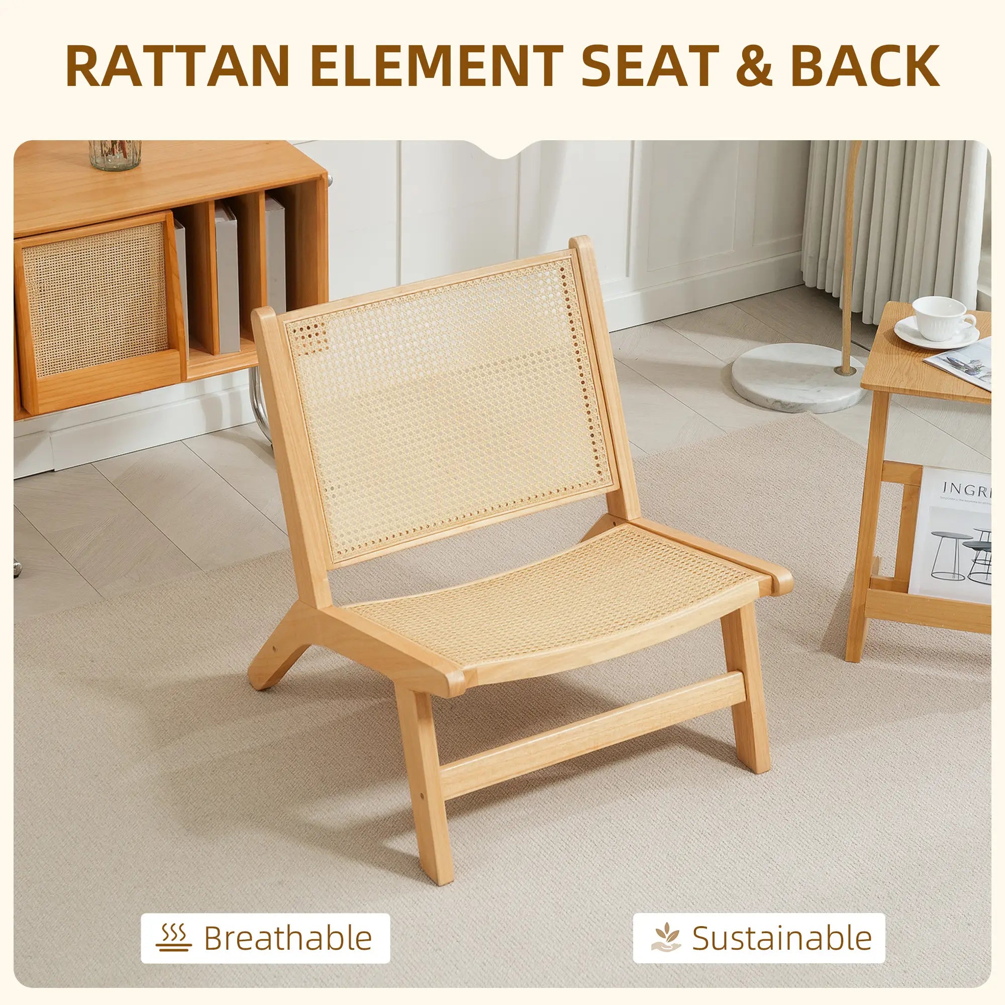 Rattan Accent Chair, Mid-Century Leisure, Rubber Wood Frame, Natural Accent Chairs at Gallery Canada