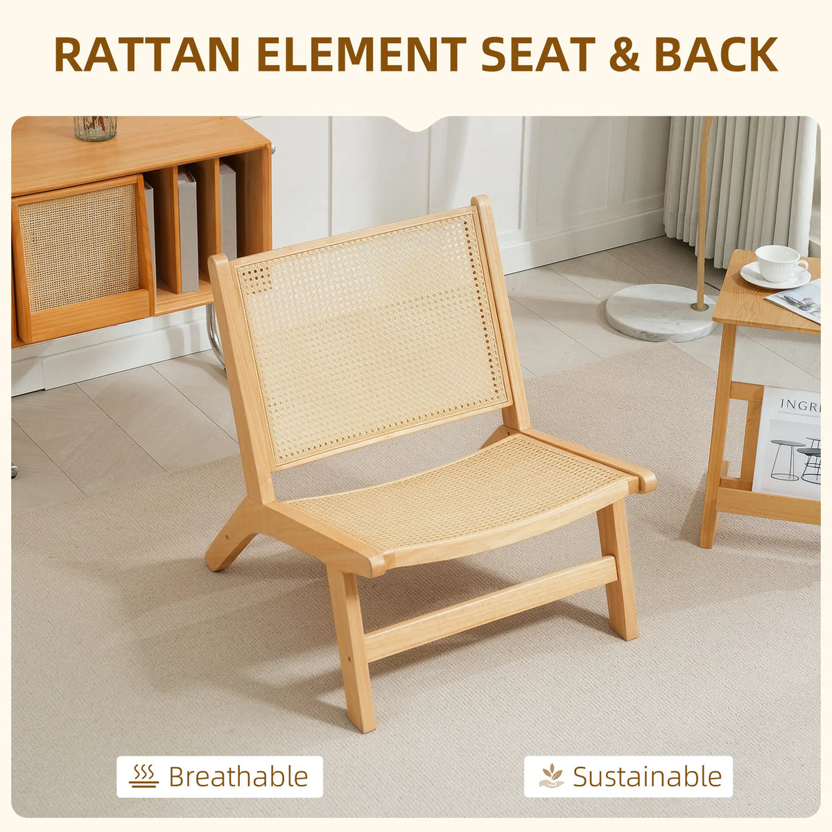 Rattan Accent Chair, Mid-Century Leisure, Rubber Wood Frame, Natural Accent Chairs at Gallery Canada