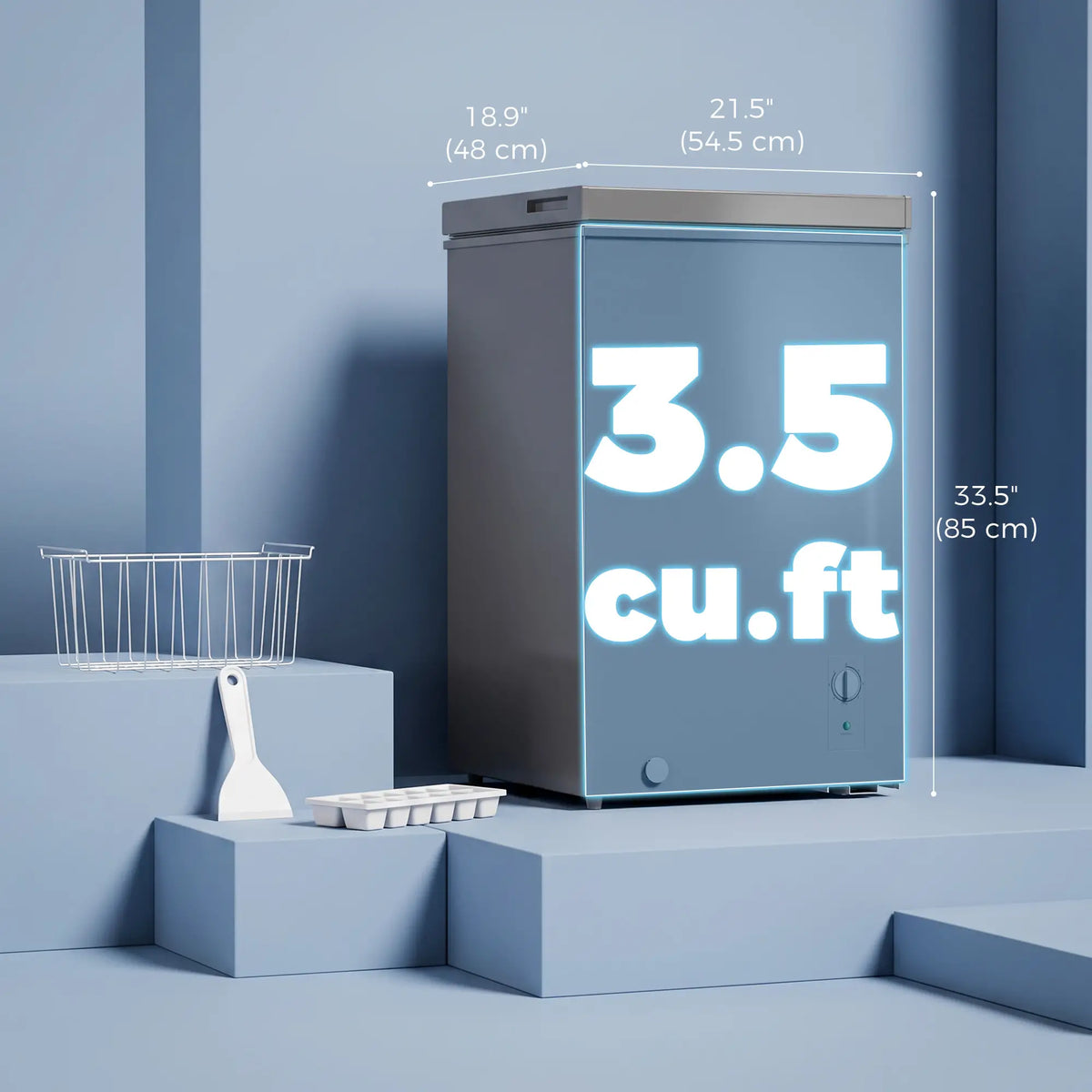 3.5 Cu.Ft Chest Freezer, 7-Setting Thermostat, Wire Basket, Grey Small Kitchen Appliances at Gallery Canada