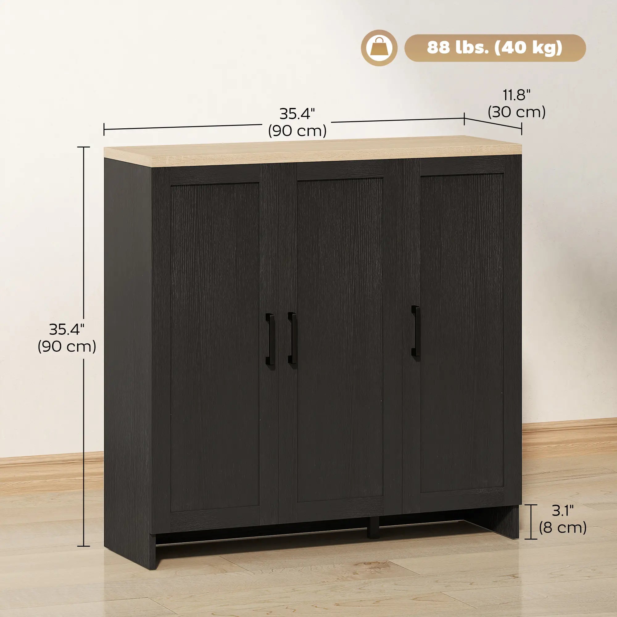 Modern Sideboard Buffet Cabinet, 3 Doors Adjustable Shelves, Black Kitchen Pantry Cabinets at Gallery Canada