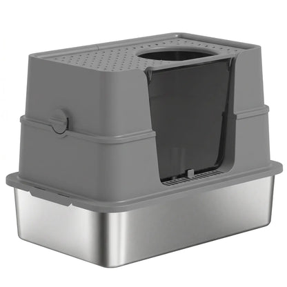 XL Stainless Litter Box With 100° Flip Top, Scoop, Dual Entry, Stainless Cat Litter Box Enclosures Dark Grey, Stainless Steel, Black at Gallery Canada