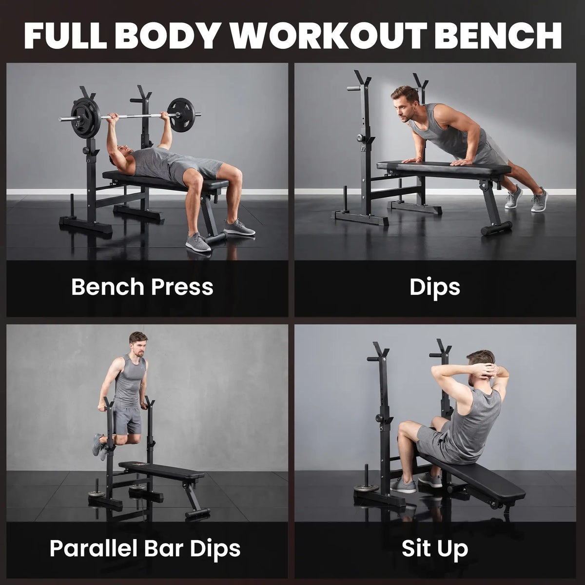 Adjustable Weight Bench, Foldable with Barbell Rack, Dip Station, Black Weight Benches at Gallery Canada