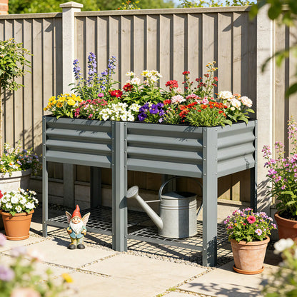 Raised Garden Bed With Legs Storage Shelf 31.5" Silver Grey, Silver Grey Elevated Garden Beds at Gallery Canada