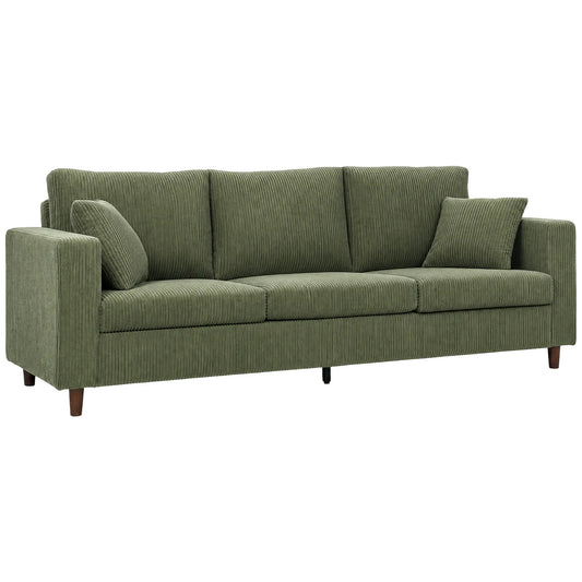 3 Seater Green Corduroy Couch, Deep Seat, Spring Cushion, Green