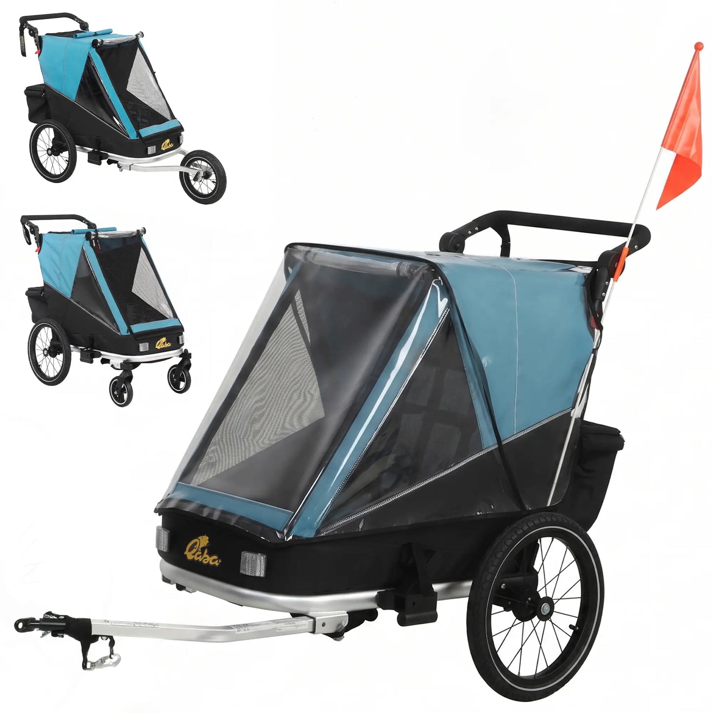 3-in-1 Bike Trailer for Kids, Baby Stroller and Jogger, Foldable Child Bicycle Trailer with Reclining Seat, Blue Kids Bike Trailers Blue, Black, Silver at Gallery Canada