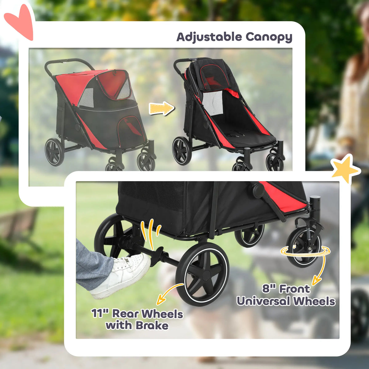 Foldable Pet Stroller, Universal Wheels, Shock Absorber, Large & Medium Dogs, Red Dog Bike Trailers & Strollers at Gallery Canada