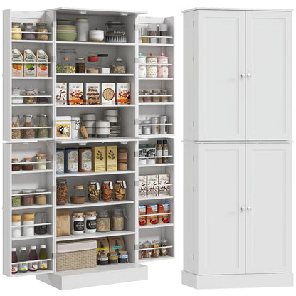 65" Kitchen Pantry Cabinet, 4 Doors, 16 Shelves, White Kitchen Pantry Cabinets at Gallery Canada