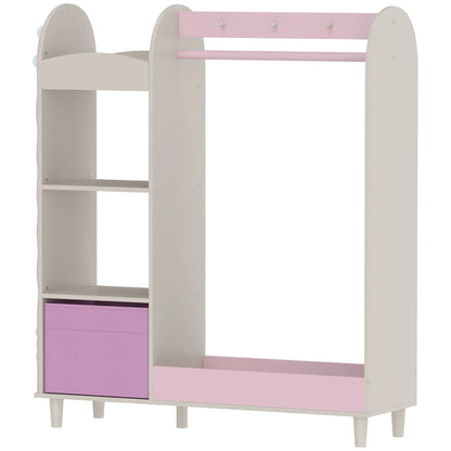 Kids Clothing Rack with Mirror, Drawer & Shelves, Pink Kids Bedroom Furniture Pink at Gallery Canada
