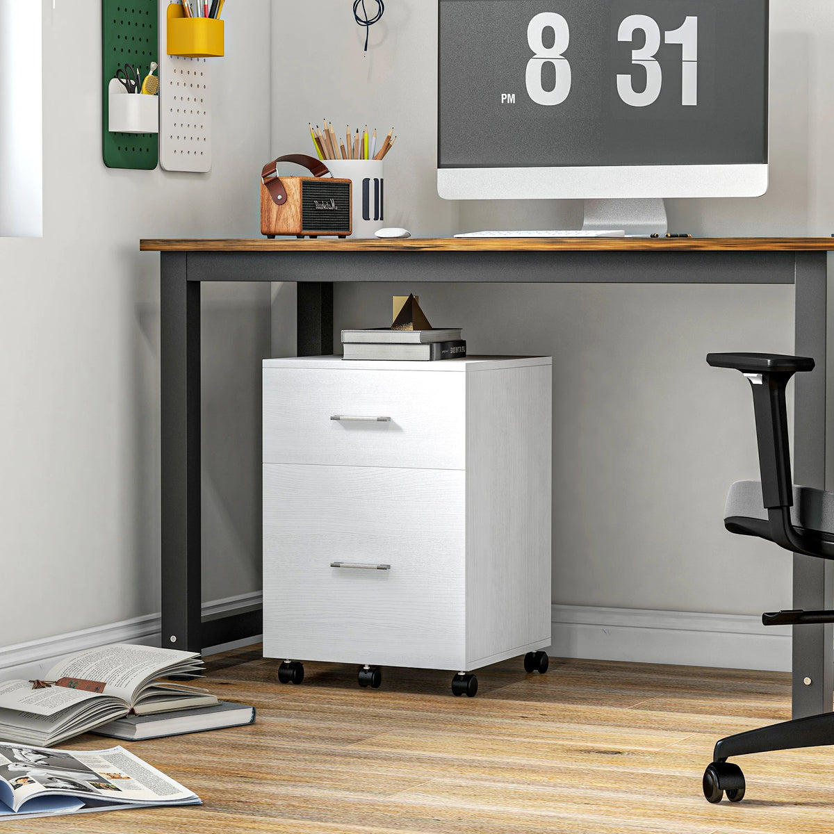 Mobile Vertical File Cabinet, 2 Drawers with Wheels, Letter or A4 Size, White Office Cabinets & Cupboards at Gallery Canada