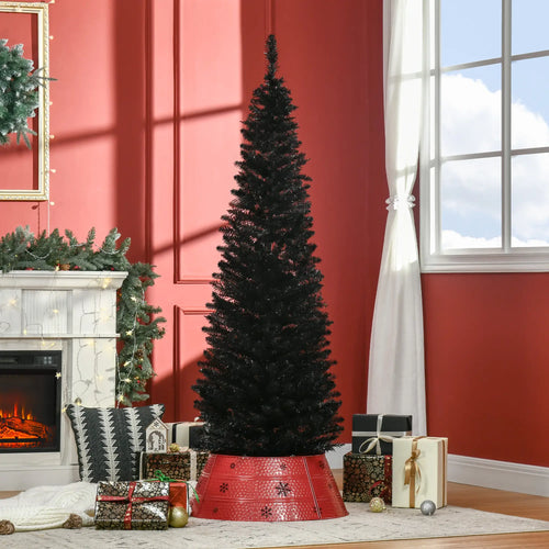 6 Pencil Slim Artificial Christmas Tree, Realistic Branches, Sturdy Metal Stand, Black