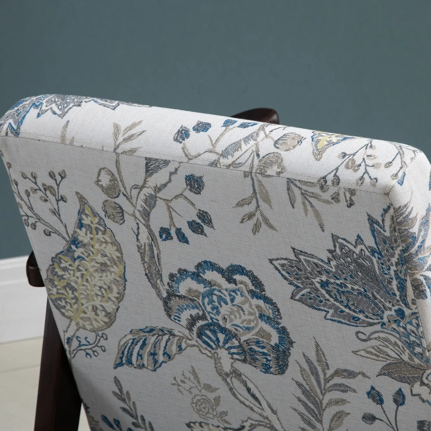 Mid-Century Modern Accent Chair, Retro Fabric Armchair, Wooden Arm, Floral Accent Chairs at Gallery Canada