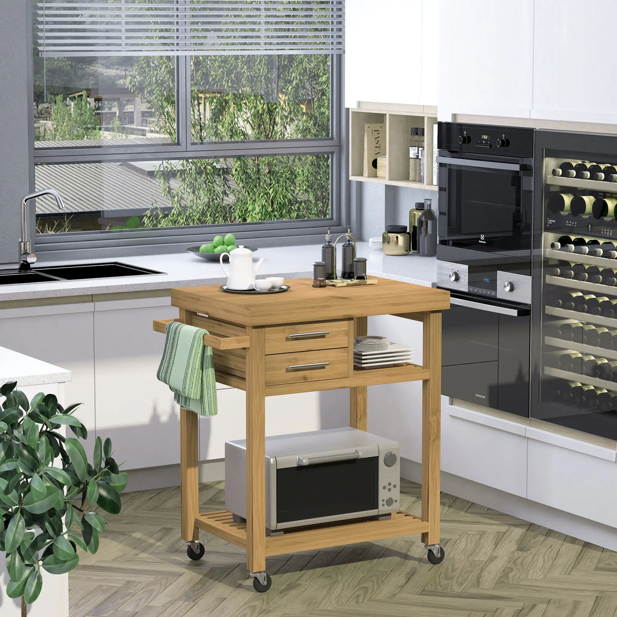 Bamboo Rolling Kitchen Island, Drawers, Shelves Kitchen Islands & Kitchen Carts at Gallery Canada