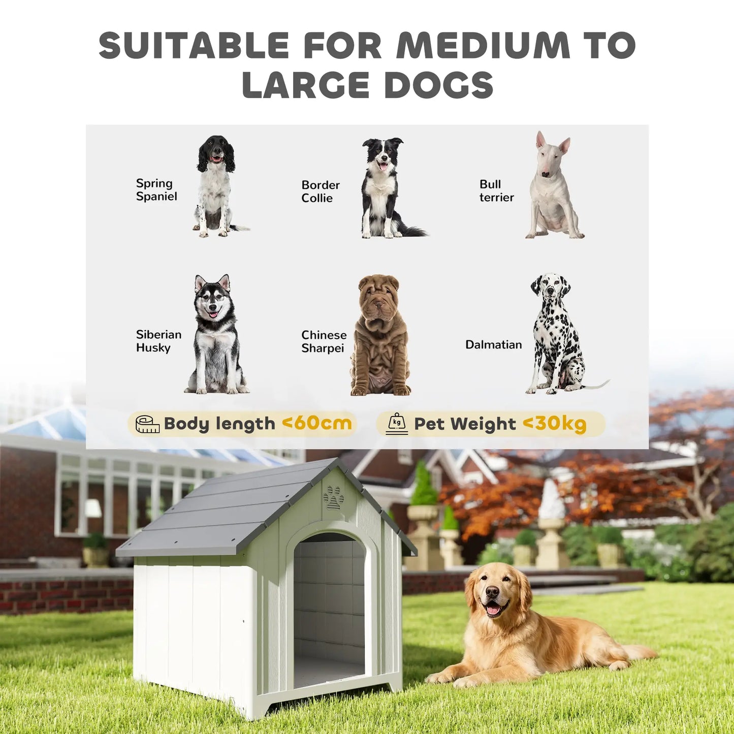 Large Plastic Dog House Outdoor Indoor, Water Resistant Puppy Shelter with Base Support, 34.6" L x 31.1" W x 35" H Dog Cages & Crates at Gallery Canada