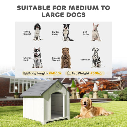 Large Plastic Dog House Outdoor Indoor, Water Resistant Puppy Shelter with Base Support, 34.6" L x 31.1" W x 35" H Dog Cages & Crates at Gallery Canada
