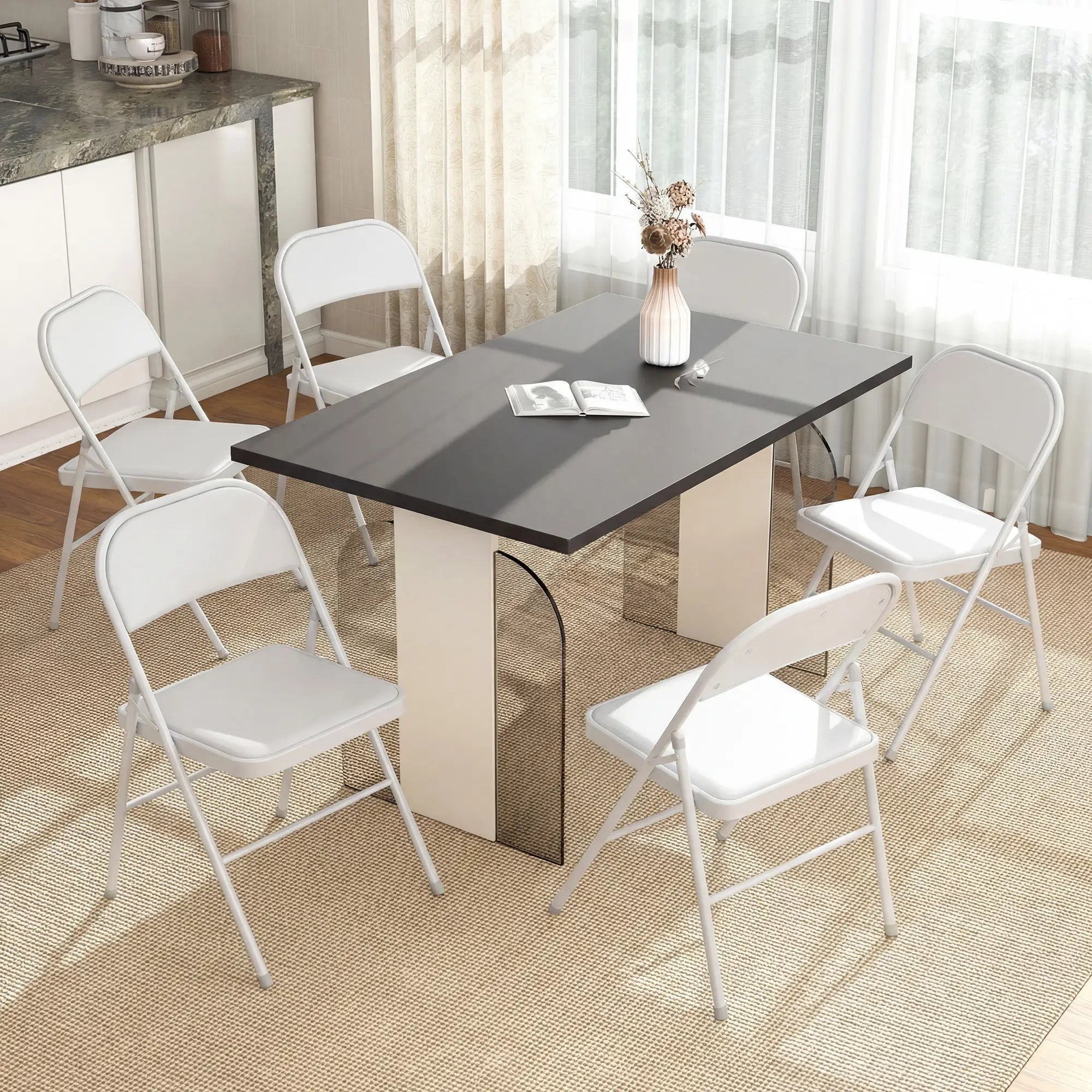 Set of 6 Foldable Chairs, PU Leather Padded, 17.5
